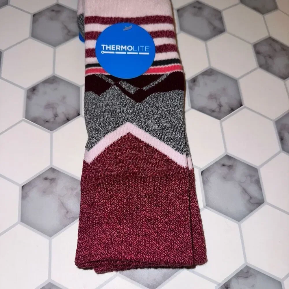 Columbia Thermolite Medium Weight Over Calf Pink Gray Ski Socks Size Small NWT